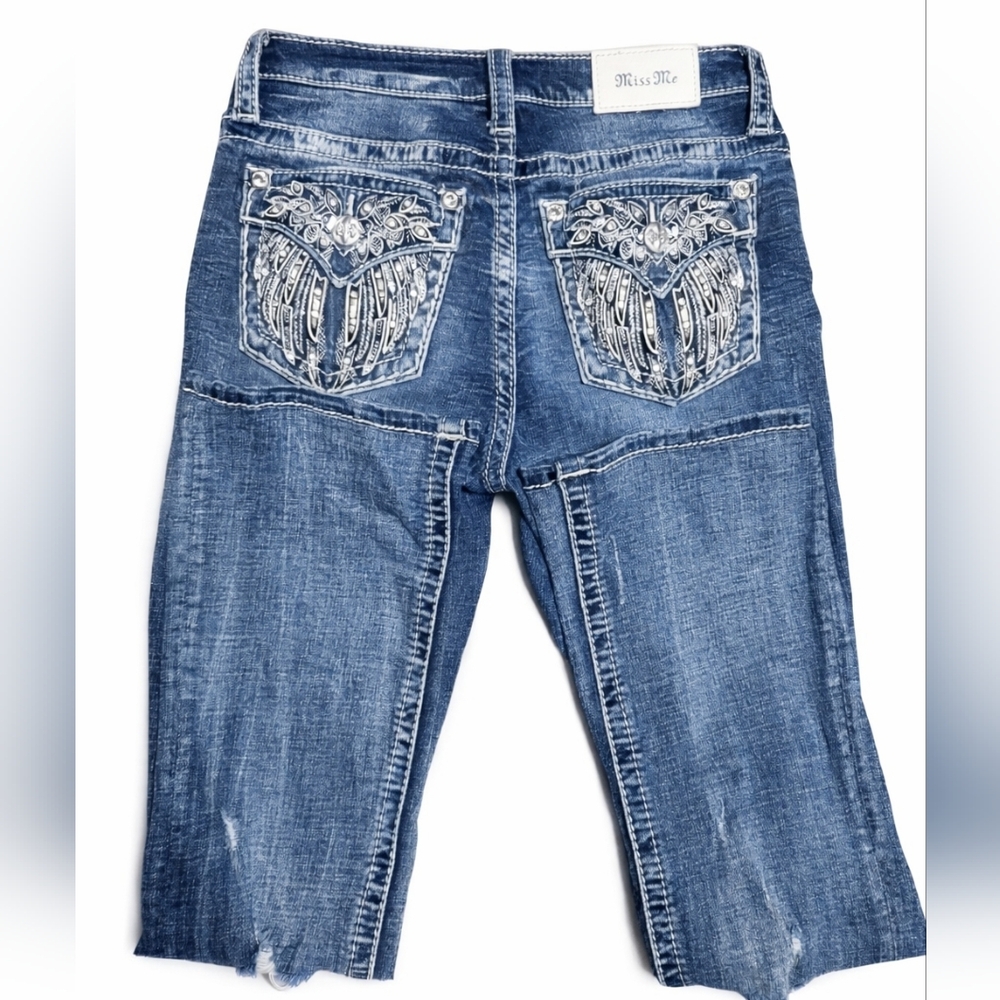 Miss Me Women's Jeans Mid-Rise Tailored Boot Angel Wings SIZE 25 INSEAM 26.5